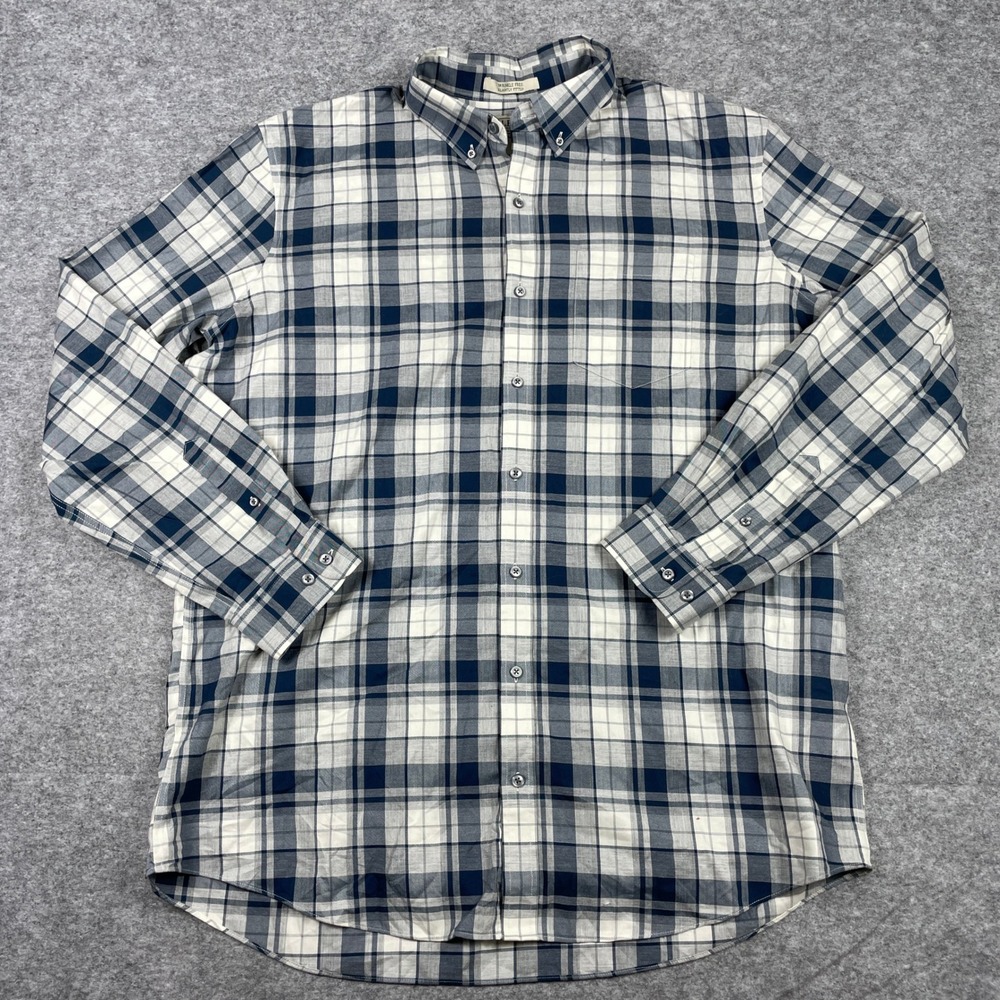 LL Bean Button Down Shirt Mens XL-Tall Blue White Plaid Wrinkle Free Outdoor